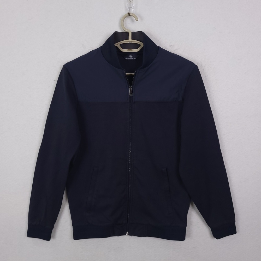 Hart Schaffner Marx Jacket Mens S Navy Mixed Media Full Zip Mock Neck Cardigan